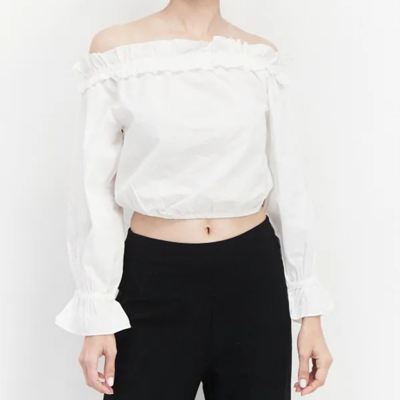 White Off-Shoulder Ruffle Top - Picture 1 of 5